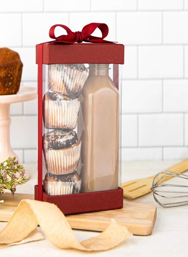 Hammont Clear Gift Box - 6 Pack Clear Boxes for Gifts, Cakes, Cookies, & Party Favors - Boxes with Base, Lid & Ribbon - Versatile Clear Cake Box Solution (7.5"x5"x2.5" (Maroon)) - Image 3